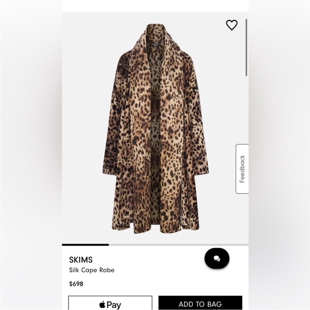 SKIMS dolce and gabbana Animal Print Silk Cape M/L new